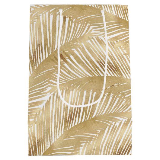 Modern Gold Palm Leaf Tropical Pattern Medium Cadeauzakje (Achterkant)