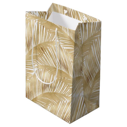 Modern Gold Palm Leaf Tropical Pattern Medium Cadeauzakje (Achterkant Gekanteld)