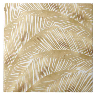Modern Gold Palm Leaf Tropical Pattern Tegeltje