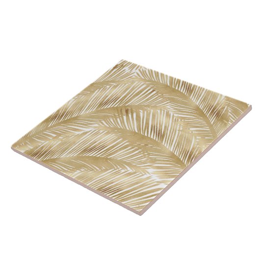 Modern Gold Palm Leaf Tropical Pattern Tegeltje (Zijkant)