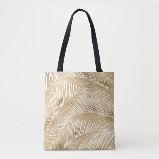 Modern Gold Palm Leaf Tropical Pattern Tote Bag (Voorkant)