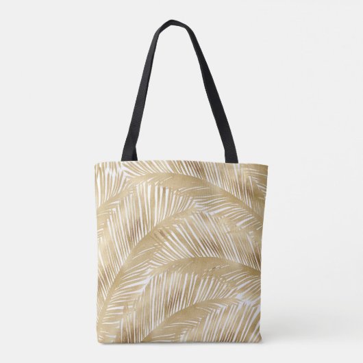 Modern Gold Palm Leaf Tropical Pattern Tote Bag (Achterkant)