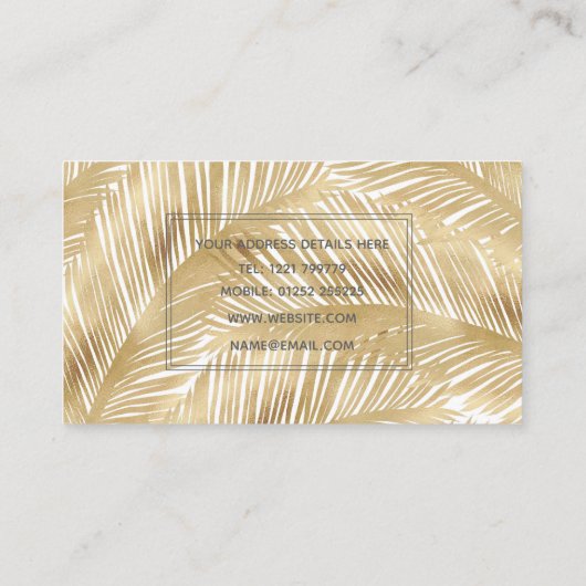 Modern Gold Palm Leaf Tropical Pattern Visitekaartje (Achterkant)