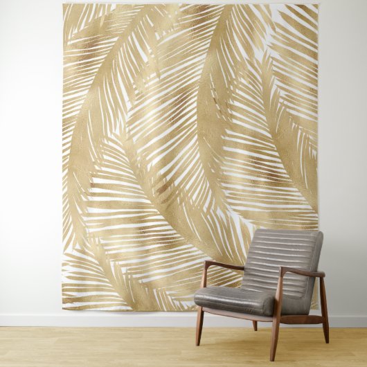 Modern Gold Palm Leaf Tropical Pattern Wandkleed (In situ)