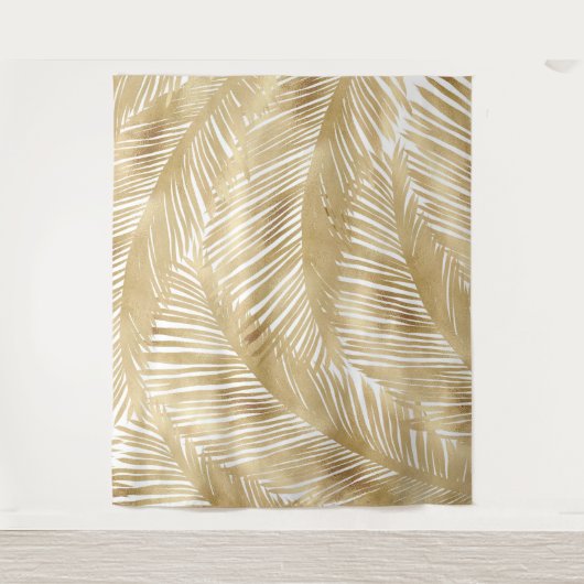 Modern Gold Palm Leaf Tropical Pattern Wandkleed (Voorkant)