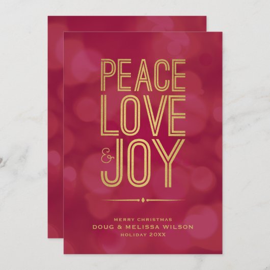 Modern Gold Peace Love & Joy No-Photo Feestdagenkaart (Voorkant / Achterkant)