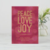 Modern Gold Peace Love & Joy No-Photo Feestdagenkaart (Staand voorkant)