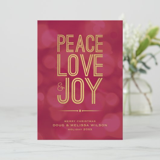 Modern Gold Peace Love & Joy No-Photo Feestdagenkaart (Staand voorkant)