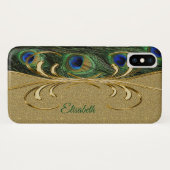 Modern Gold Peacock Feather Monogram Case-Mate iPhone Case (Achterkant (horizontaal))