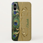 Modern Gold Peacock Feather Monogram Case-Mate iPhone Case (Achterkant)