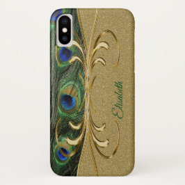 Modern Gold Peacock Feather Monogram iPhone X Hoesje
