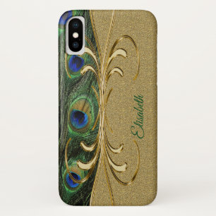 Modern Gold Peacock Feather Monogram iPhone X Hoesje