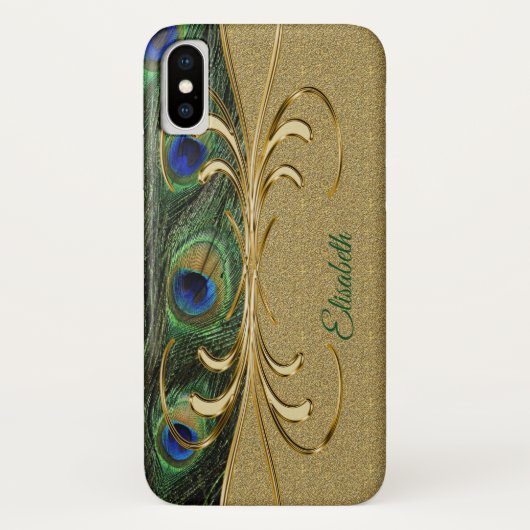 Modern Gold Peacock Feather Monogram Case-Mate iPhone Case (Achterkant)