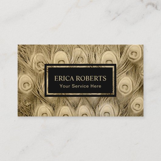 Modern Gold Peacock Feathers Beauty Salon Spa Visitekaartje (Voorkant)