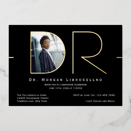 Modern Gold Photo DR Afstuderen Folie Invitation Folie Uitnodiging (Voorkant)