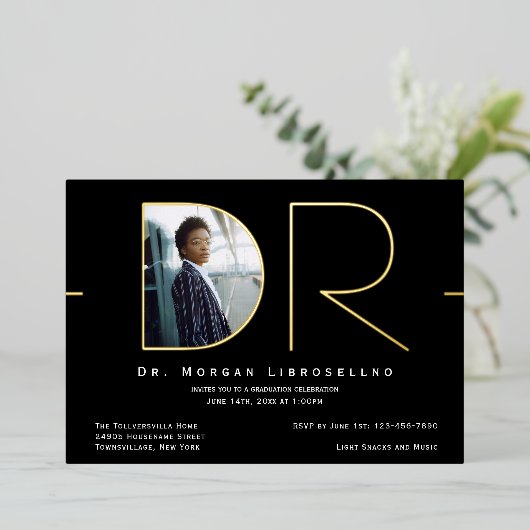 Modern Gold Photo DR Afstuderen Folie Invitation Folie Uitnodiging (Staand Voorkant)