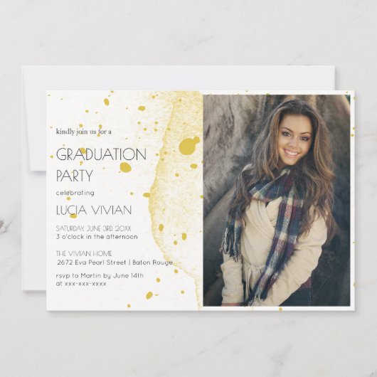 Modern Gold Photo Graduation Party Kaart (Voorkant)