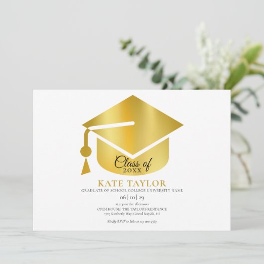 Modern Gold Photo Graduation Party Kaart (Staand voorkant)