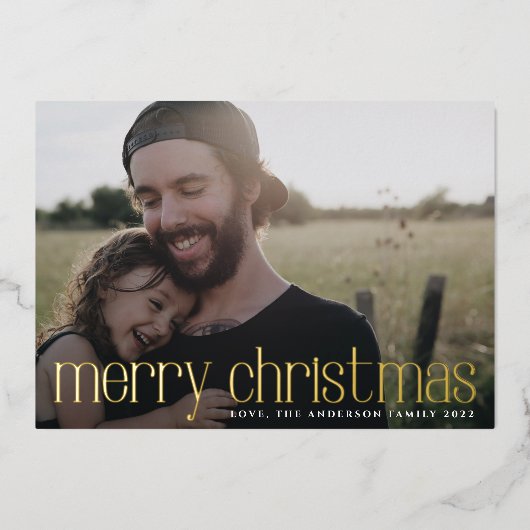 Modern Gold Photo Merry kerst Folie Feestdagenkaart (Voorkant)