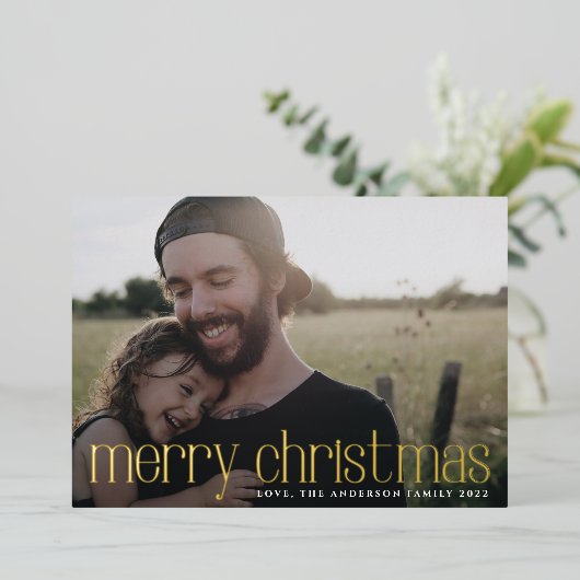 Modern Gold Photo Merry kerst Folie Feestdagenkaart (Staand Voorkant)