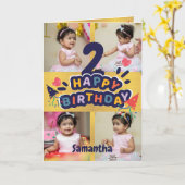 Modern Gold Photo Name Happy 2e Birthday Kaart (Gele Bloem)