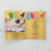 Modern Gold Photo Name Happy 3rd Birthday Kaart (Binnen)