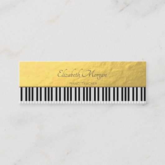 Modern, Gold, Piano Keys, Music Teacher Mini Visitekaartje (Voorkant)