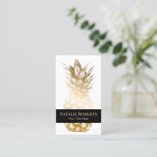 Modern Gold Pineapple Black Stripe Visitekaartje (Staand voorkant)