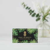 Modern Gold Pineapple Logo Tropical Spa Salon Visitekaartje (Staand voorkant)