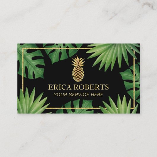 Modern Gold Pineapple Logo Tropical Spa Salon Visitekaartje (Voorkant)