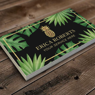 Modern Gold Pineapple Logo Tropical Spa Salon Visitekaartje