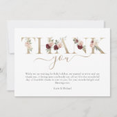Modern Gold Pink Floral Baby shower Hartelijk dank Bedankkaart (Voorkant)