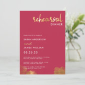 Modern Gold Pink Magenta Wedding Rehearsal Dinner Kaart (Staand voorkant)