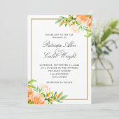 Modern Gold Pink Oranje White Floral Wedding Kaart (Staand voorkant)
