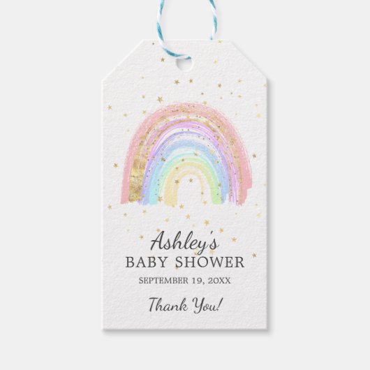 Modern Gold Pink Rainbow Baby shower Favor Cadeaulabel (Voorkant)
