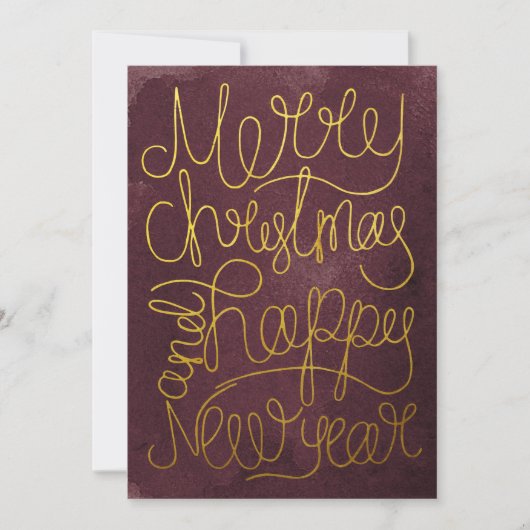 Modern Gold Plum Script Merry Kerstmis Nieuwjaar (Voorkant)