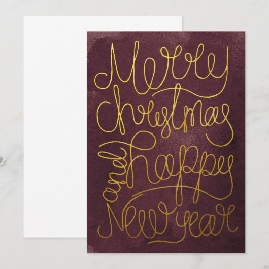 Modern Gold Plum Script Merry Kerstmis Nieuwjaar (Voorkant / Achterkant)