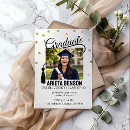 Modern Gold Polka Dot Graduation Party Photo  Kaart