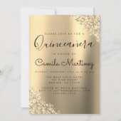 Modern Gold Quinceanera Glitter Party Kaart (Voorkant)
