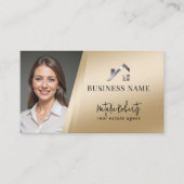 Modern Gold Real Estate Custom Logo Realtor Photo Visitekaartje (Voorkant)