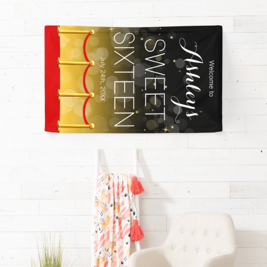 Modern Gold Red Carpet Hollywood Sweet 16 Spandoek (Insitu)