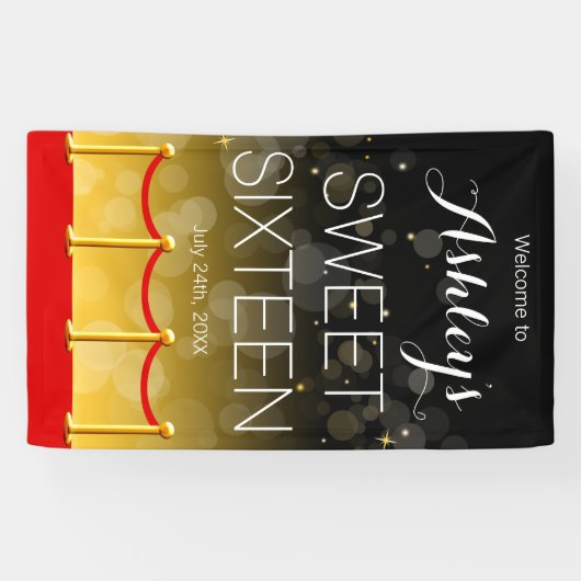 Modern Gold Red Carpet Hollywood Sweet 16 Spandoek (Horizontaal)