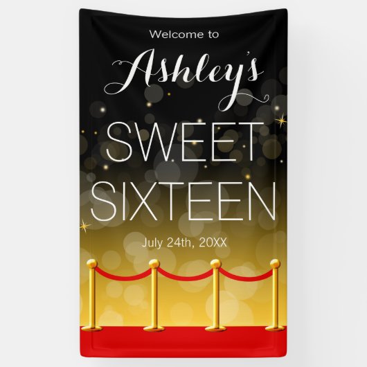 Modern Gold Red Carpet Hollywood Sweet 16 Spandoek (Verticaal)