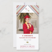 Modern Gold Red Diagonal Stripes Photo Afstuderen Aankondiging (Voorkant)