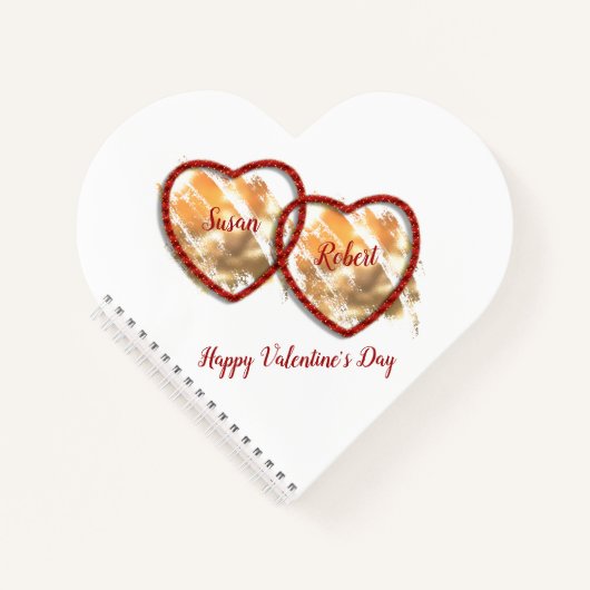 Modern Gold Red Double Heart Happy Valentijns Notitieboek (Voorkant)