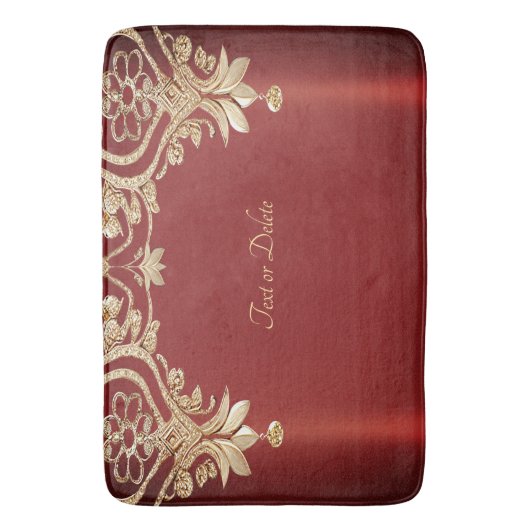 Modern Gold Red Floral Bath Mat (Voorkant Verticaal)
