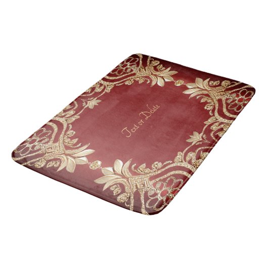 Modern Gold Red Floral Bath Mat (Gekanteld)