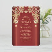 Modern Gold Red Floral Bridal Shower Invitation Kaart (Staand voorkant)