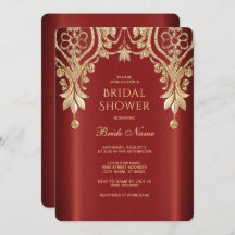 Modern Gold Red Floral Bridal Shower Invitation