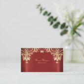 Modern Gold Red Floral Business Card Visitekaartje (Staand voorkant)